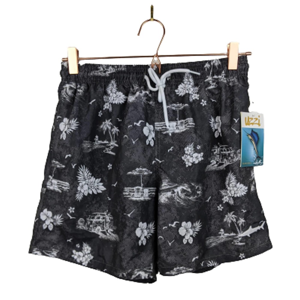 Uzzi Mens or Boys S Black Hibiscus Swim Shorts